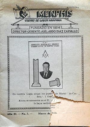 Menphis.Nros. 3.- Año 29, marzo de 1962 - N° 5. Año 30, mayo de 1963 - N°1.- Año 32, enero 1965 -...