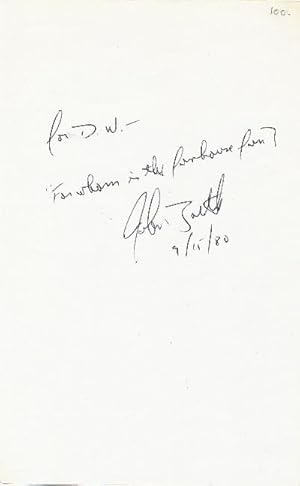 Autograph Note Signed, 8vo, n.p., September 15, 1980