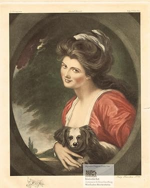 Seller image for Lady Hamilton. Brustbild en face nach viertellinks im Oval, auf dem Scho ihren kleinen Hund haltend. Aquarell-Facsimile des Gemldes von George Romney um 1880 for sale by historicArt Antiquariat & Kunsthandlung