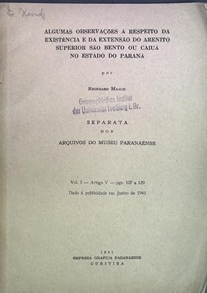 Seller image for Algumas observacoes a respeito da existencia e da extensao do arenito superior Sao Bento ou Caiua no estado do Parana; for sale by books4less (Versandantiquariat Petra Gros GmbH & Co. KG)