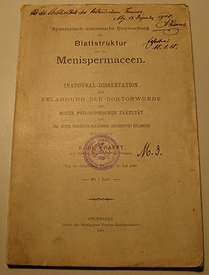 Seller image for Systematisch-anatomische Untersuchung der Blattstruktur bei den Menispermaceen. Dissertation. for sale by HamlehBuch