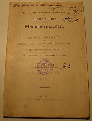 Imagen del vendedor de Systematisch-anatomische Untersuchung der Blattstruktur bei den Menispermaceen. Dissertation. a la venta por HamlehBuch