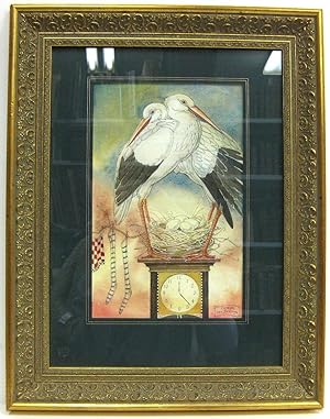 Two European Storks [Framed Watercolour]