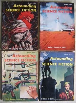 Bild des Verkufers fr Astounding Science Fiction April, May, June & July 1955 -featuring "The Long Way Home" (No World of Their Own) by Poul Anderson (in 4 issues) + Rat Race, Earth Air Fire and Water, The Waitabits, In Clouds of Glory, Risk, Allamagoosa, The Guardians, +++ zum Verkauf von Nessa Books
