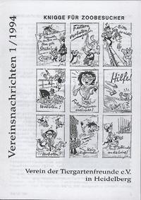Bild des Verkufers fr Vereinsnachrichten der Tiergartenfreunde Heidelberg 1/1994 zum Verkauf von Schueling Buchkurier