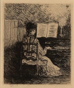 Madame Gachet au Piano. ETCHING BY THE FAMOUS DOCTOR OF VAN GOGH