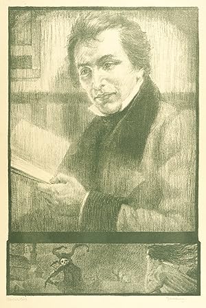 Heine, Heinrich. - Bildnis mit Illustration. - Karl Bauer. - "Heinrich Heine".