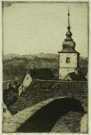 Bild des Verkufers fr Hiltpoltstein. Dcher mit Kirchturm. Martin Erich Philipp. Hiltpoltstein in Franken zum Verkauf von GALERIE HIMMEL