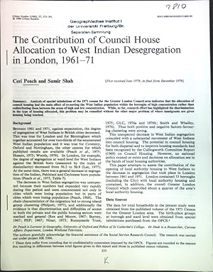 Seller image for The Contribution of Council House Allocation to West Indian Desegregation in London, 1961-71; for sale by books4less (Versandantiquariat Petra Gros GmbH & Co. KG)