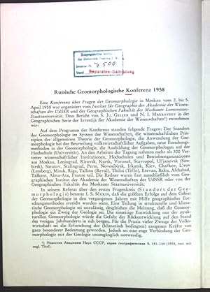 Seller image for Russische Geomorphologische Konferenz 1958; Sonderdruck aus Zeitschrift fr Geomorphologie; for sale by books4less (Versandantiquariat Petra Gros GmbH & Co. KG)