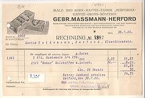 Rechnung Gebr. Massmann Malz- und Korn-Kaffee-Fabrik HERFORDIA Grossrösterei Herford 1926