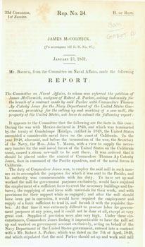 Seller image for Rep. No. 34 James McCormick, January 13, 1852. Mr. Bocock, from the Committee on Naval Affairs, made the following Report. for sale by Wittenborn Art Books