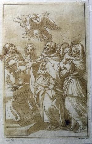 Bild des Verkufers fr Scena di rito religioso con figure e aquila. zum Verkauf von BOTTEGHINA D'ARTE GALLERIA KPROS