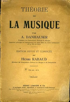 Seller image for THEORIE DE LA MUSIQUE for sale by Le-Livre