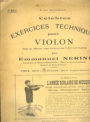 Seller image for CELEBRES EXERCICES TECHNIQUES POUR VIOLON for sale by Le-Livre