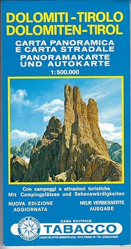 Dolomiten - Tirol. Panoramakarte und Autokarte. Maßstab: 1 : 500.000, Mit Campingplätzen und Sehe...