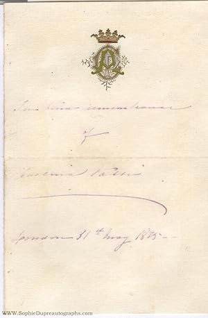 Brief Autograph note signed (Adelina, 1843-1919, Italian Soprano)]