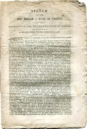 Speech of the Hon. William C. Rives, of Virginia, on the resolution for the annexation of Texas