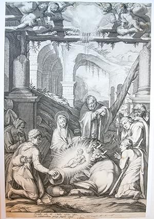 Antique print, engraving | The adoration of the shepherds (Zuccaro), published ca. 1600, 1 p.