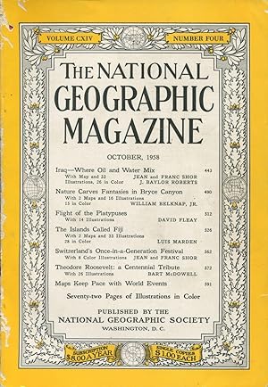 Imagen del vendedor de Flight of the platypuses. National Geographic Magazine Volume CXIV, pp. 512 - 525, October 1958. a la venta por Lost and Found Books