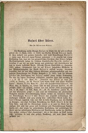 Bild des Verkufers fr Vasari ber Drer. Beigebunden: Theodor Paur: Zur hunderjhrigen Gedchtnisfeier Wilhelm von Humbildt's. Sonderdruck aus: Neues lausitzisches Magazin 45, 79 - 98. zum Verkauf von Wissenschaftliches Antiquariat Kln Dr. Sebastian Peters UG