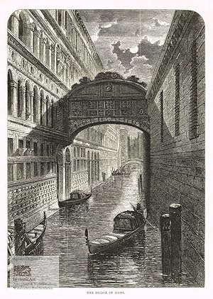 The Bridge of Sighs. Ansicht der Seufzerbrücke über den Rio di Palazzo mit Gondeln in Venedig. Or...