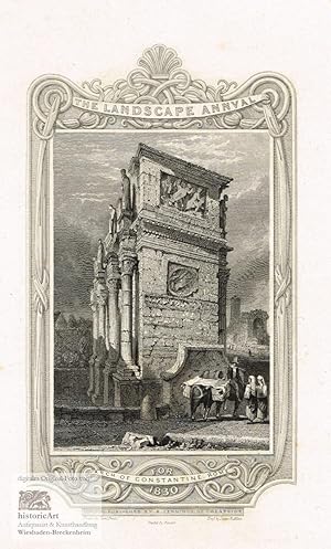 Arch of Constantine, Rome. Malerische Ansicht des Konstantinsbogen in Rom mit Bauern und beladene...