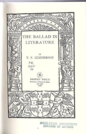 Bild des Verkufers fr The Ballad in Literature (Facsimile Reprint) zum Verkauf von Alplaus Books