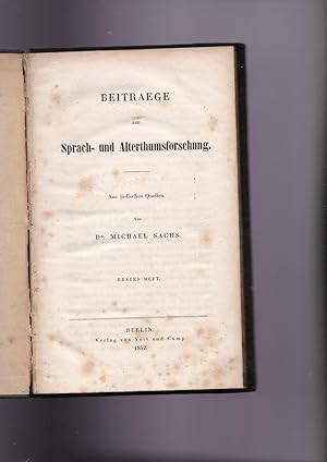 Image du vendeur pour Beitraege zur Sprach- und Alterthumsforschung [Beitrge] [VOLUME I (of 2) ONLY mis en vente par Meir Turner