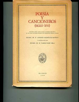 Bild des Verkufers fr Poesia y Cancioneros, siglo XVI. Contestacion de Camilo Jose Cela. zum Verkauf von Orca Knowledge Systems, Inc.