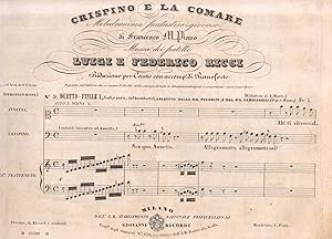 Bild des Verkufers fr CRISPINO E LA COMARE (1850). Melodramma in quattro Atti di F.M.Piave. Duetto-Finale I "Vedi, o cara tal sacchetto?" eseguito dalla S.ra Pecorini e dal Sig.Cambiaggio. Riduzione per Canto e Pianoforte di E.Muzio (Pl.n22399). zum Verkauf von studio bibliografico pera s.a.s.