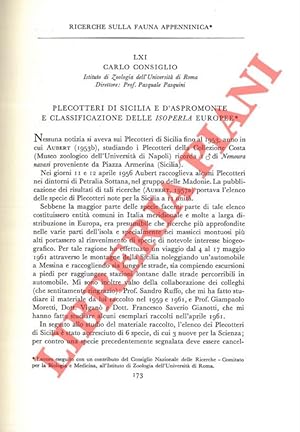 Bild des Verkufers fr Plecotteri di Sicilia e d'Aspromonte e classificazione delle Isoperla europee. zum Verkauf von Libreria Piani