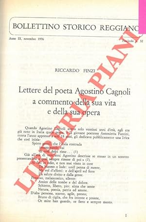 Bild des Verkufers fr Lettere del poeta Agostino Cagnoli a commento della sua vita e della sua opera. zum Verkauf von Libreria Piani