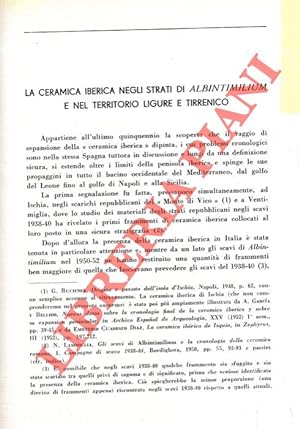 Bild des Verkufers fr La ceramica iberica negli strati di Albintimilium e nel territorio ligure e tirrenico. zum Verkauf von Libreria Piani