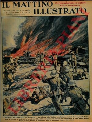Imagen del vendedor de Dopo la riconquista di Bengasi. Le colonne celeri italiane e tedesche sbaragliano le retroguardie britanniche in ritirata dalla citt� e respingono un contrattacco di carri armati nemici, conquistando prigionieri, armi ed automezzi. a la venta por Libreria Piani