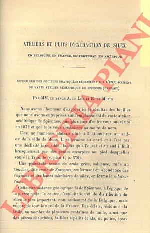 Bild des Verk�ufers f�r Ateliers et puits d'extraction de silex en Belgique, en France, en Portugal, en Am�rique. 1. Notice sur des fouilles pratiqu�es r�cemment sur l'emplacement du vaste at�lier n�olitique de Spiennes (Hainaut) . 2. Consid�rations sur quelques stations pr�historiques belges, ainsi que sur le r�seau des voies de communication qui ont pu les relier. zum Verkauf von Libreria Piani