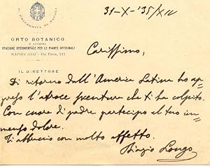 Biglietto autografo firmato del botanico Biagio Longo.: discrete ...