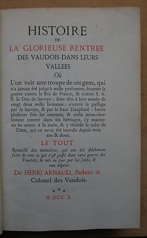 Histoire de Glorieuse Rentrée des Vaudois dans leurs Vallées.