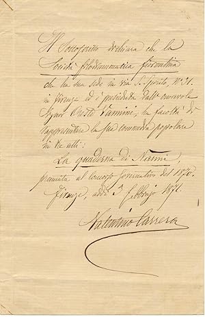 Immagine del venditore per Lettera autografa firmata dell'autore drammatico Valentino Carrera. venduto da studio bibliografico pera s.a.s.