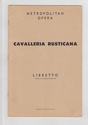 Seller image for Cavalleria Rusticana. opera in One Act. Music By Pietro Mascagni. Libretto By g. targioni-Tozzetti and G. Menasci. After a Story By Giovanni Verga. English Version By Joseph MacHlis for sale by Meir Turner