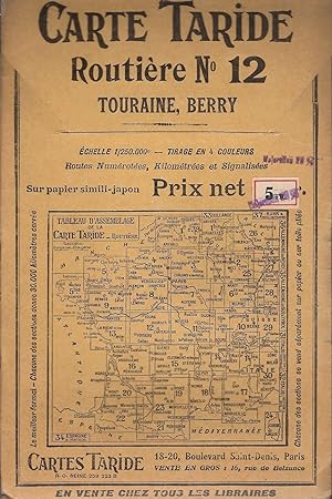 Bild des Verkufers fr Carte Taride Routire N 12 Touraine, Berry zum Verkauf von Bouquinerie L'Ivre Livre