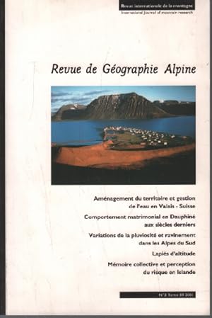 Revue de géographie alpine n° 3 tome 89
