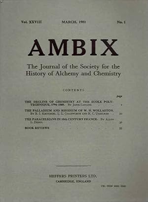 Bild des Verkufers fr AMBIX, VOL. XXVIII: The Journal of the Society for the Study of Alchemy and Early Chemistry zum Verkauf von By The Way Books