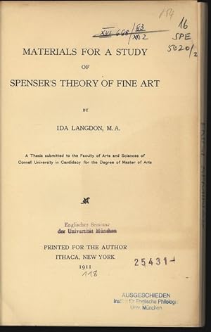 Immagine del venditore per Materials for a Study of Spenster's Theory of Fine Art. venduto da Antiquariat Bookfarm