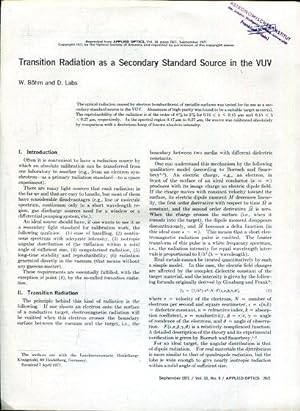 Bild des Verkufers fr Transition Radiation as a Secondary Standard Source in the VUV. zum Verkauf von Antiquariat am Flughafen
