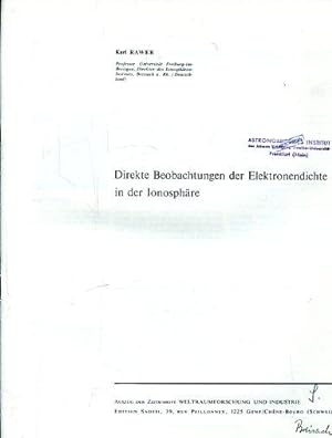 Image du vendeur pour Direkte Beobachtungen der Elektrodendichte in der Ionosphre. mis en vente par Antiquariat am Flughafen