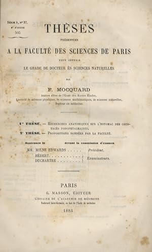 Théses présentées à la Faculté des Sciences de Paris pour obtenir le grade de Docteur ès Sciences...
