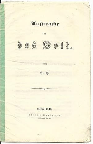 Imagen del vendedor de Ansprache an das Volk a la venta por Versandantiquariat Dr. Peter Rudolf