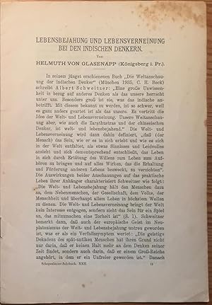 Lebensbejahung und Lebensverneinung bei den indischen Denkern. ( Aus Schopenhauer - Jahrbuch. XXII.)