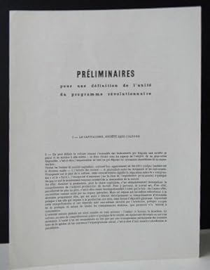 PRELIMINAIRES POUR UNE DEFINITION DE L UNITE DU PROGRAMME REVOLUTIONNAIRE.